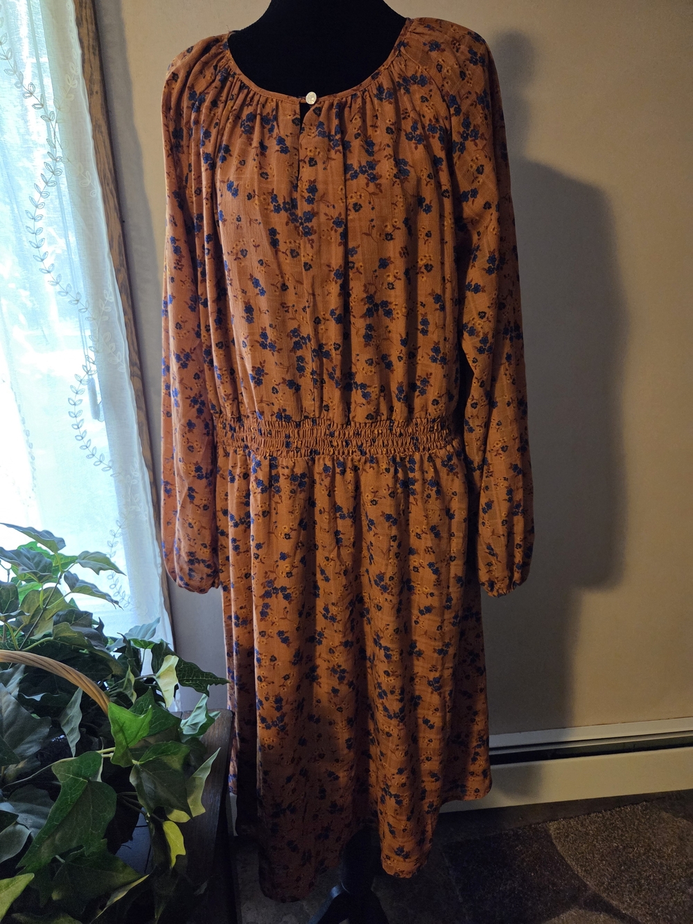 Draper James Rust Long Sleeve Floral Midi Dress Size 1X